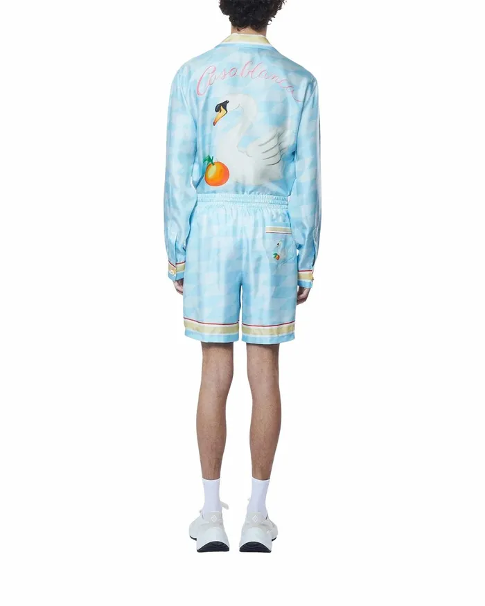 Casablanca Paris Trousers and Shorts Damiers Et Cygne Bleu Silk Shorts 8211 Men