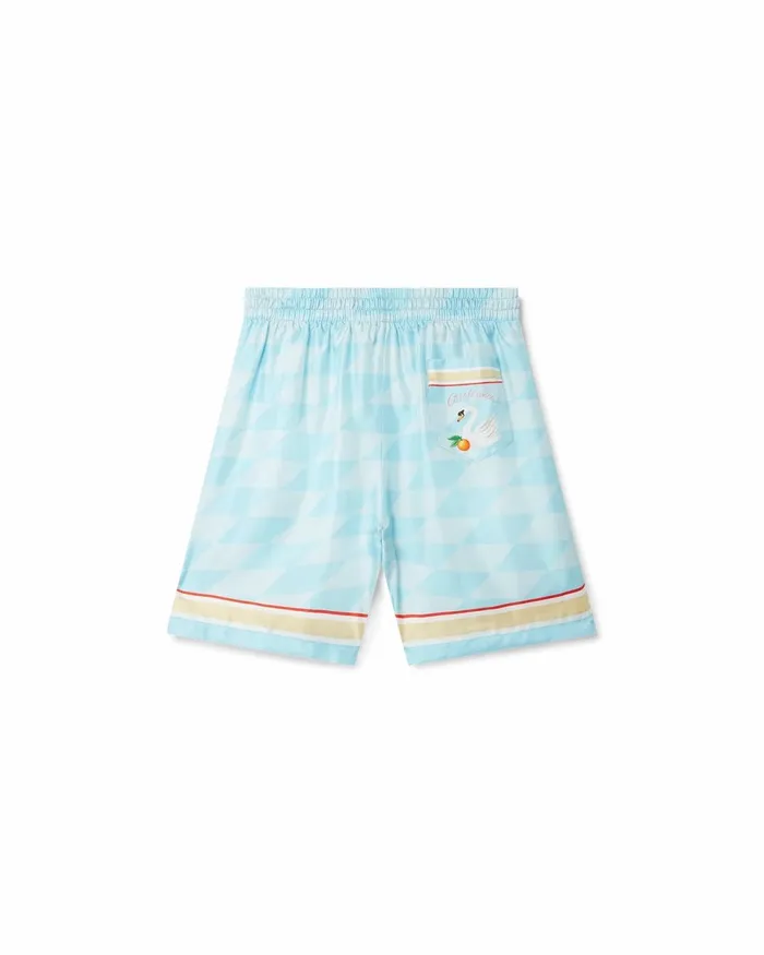 Casablanca Paris Trousers and Shorts Damiers Et Cygne Bleu Silk Shorts 8211 Men