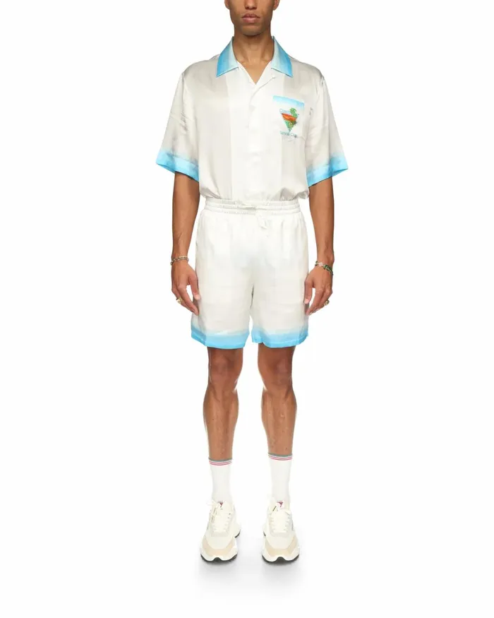 Casablanca Paris Trousers and Shorts Palm Springs Icon Blue Silk Shorts 8211 Men