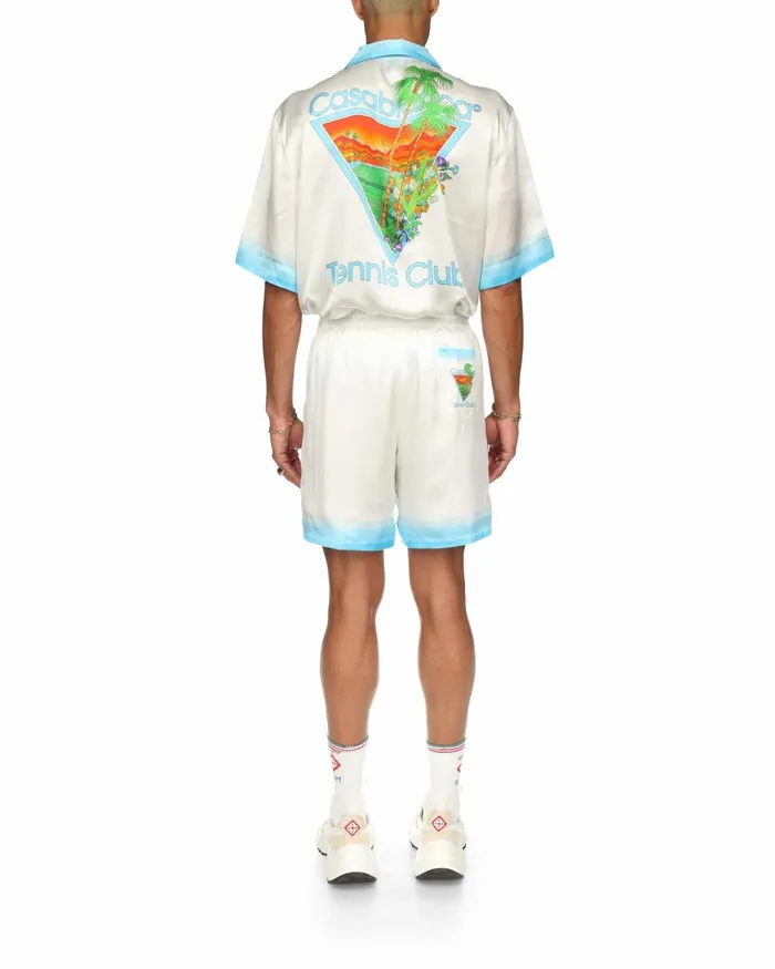 Casablanca Paris Trousers and Shorts Palm Springs Icon Blue Silk Shorts 8211 Men