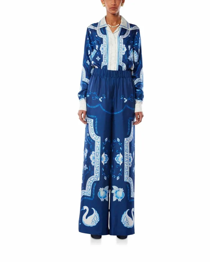 Casablanca Paris Trousers and Shorts Plat A Dessert Bleu Printed Wide Leg Trousers 8211 Women