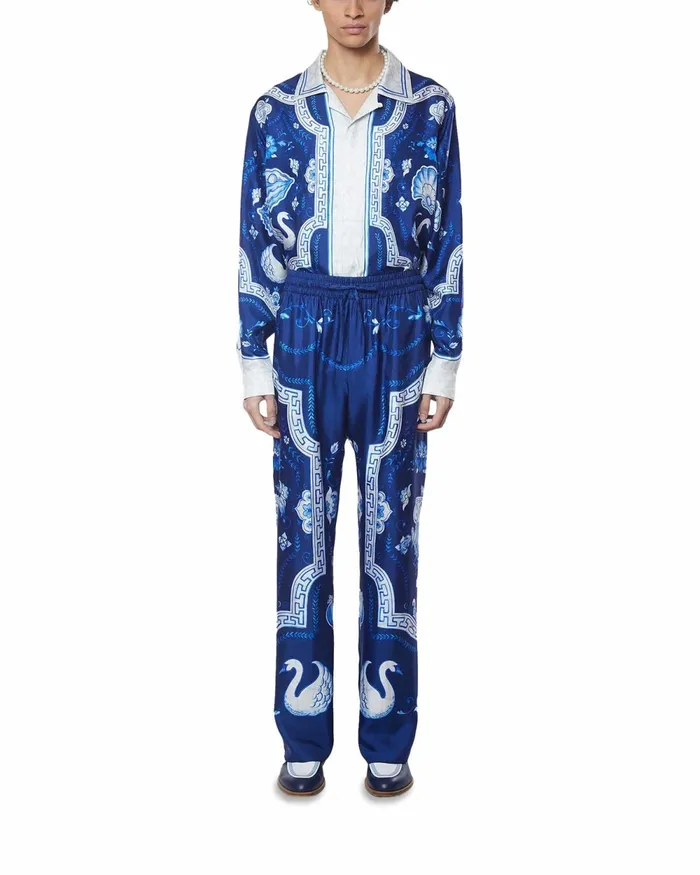 Casablanca Paris Trousers and Shorts Plat A Dessert Bleu Silk Trousers 8211 Men
