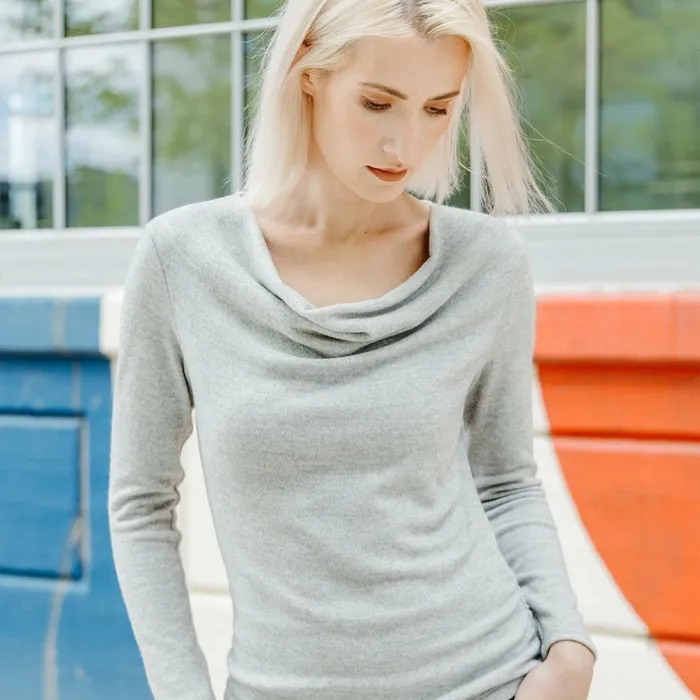 CashmereLike Knit 8211 Cowl Neck Side Ruched Sweater Top 8211 Oatmeal 8211 Final Sale Women Clara Sunwoo Sweaters CashmereLike Knit 8211 Cowl Neck Side Ruched Sweater Top 8211 Oatmeal 8211 Final Sale Women Clara Sunwoo Sweaters