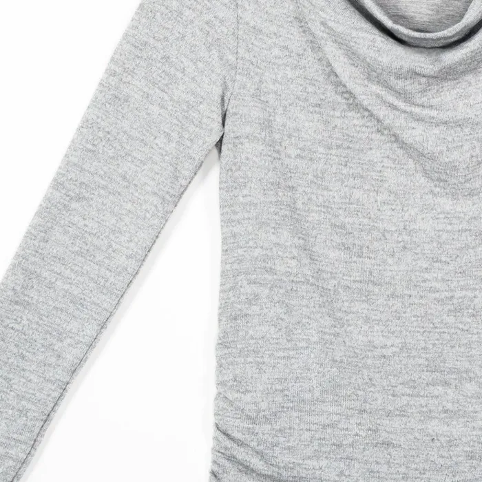 CashmereLike Knit 8211 Cowl Neck Side Ruched Sweater Top 8211 Oatmeal 8211 Final Sale Women Clara Sunwoo Sweaters