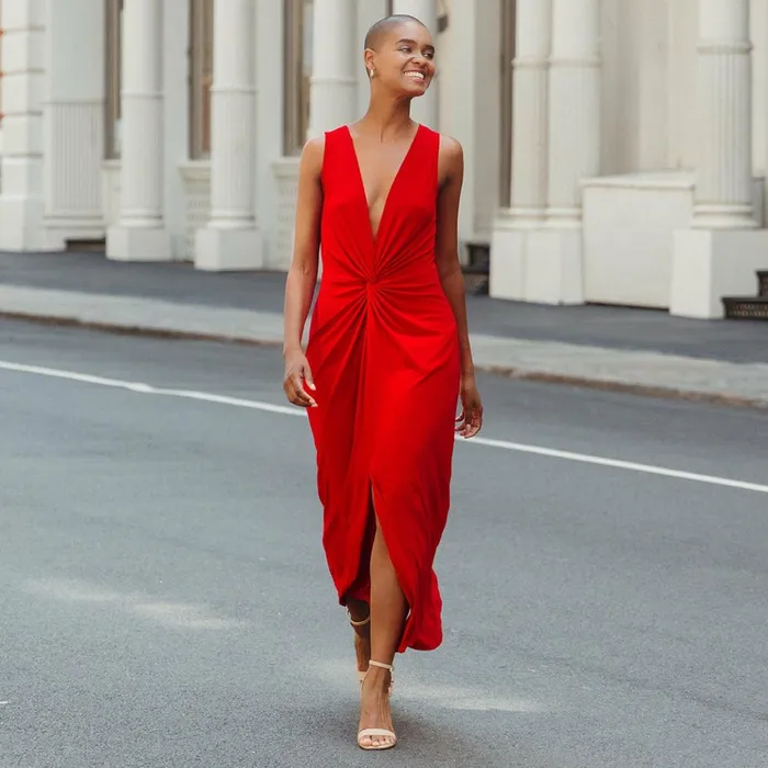 Center Slit Maxi Dress 8211 Red Women Clara Sunwoo Dresses Jumpsuits