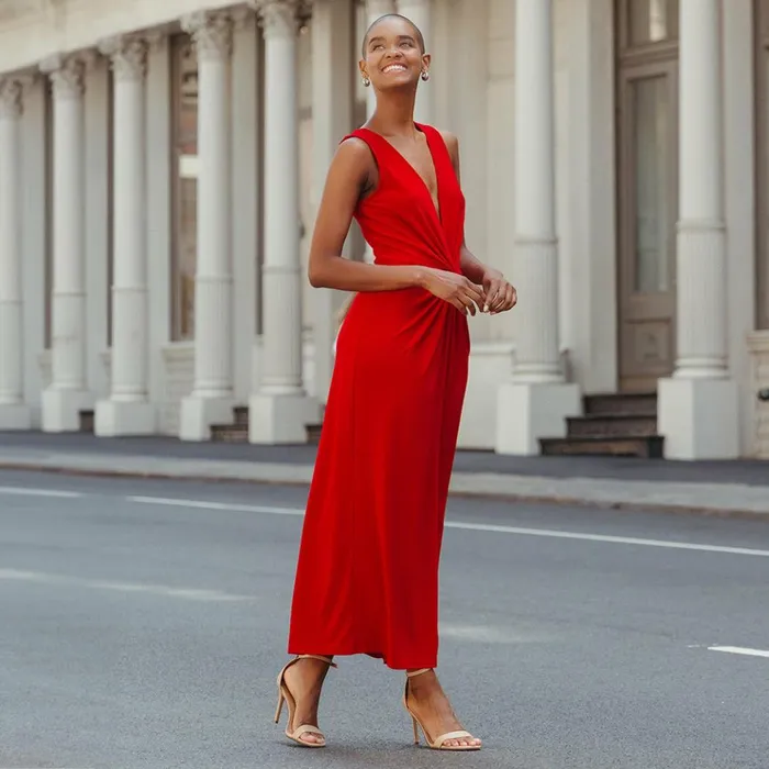 Center Slit Maxi Dress 8211 Red Women Clara Sunwoo Dresses Jumpsuits