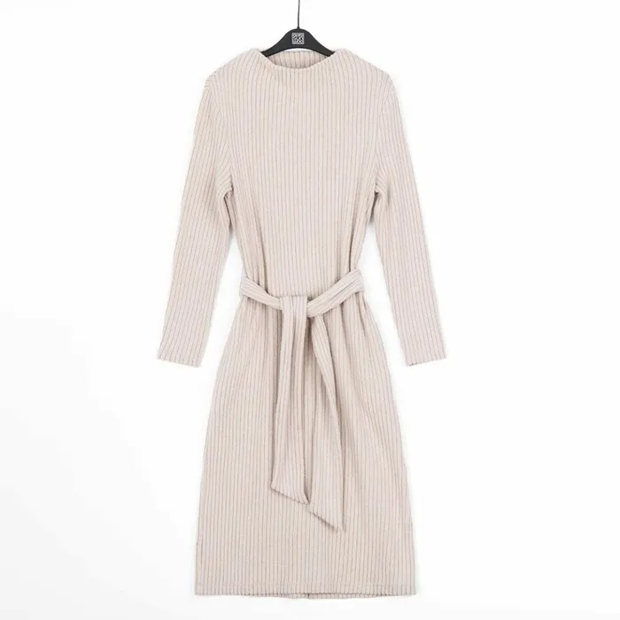 Chunky Ribbed 8211 Tie Waist Pocket Midi Sweater Dress 8211 Sand 8211 Final Sale Women Clara Sunwoo Dresses Jumpsuits