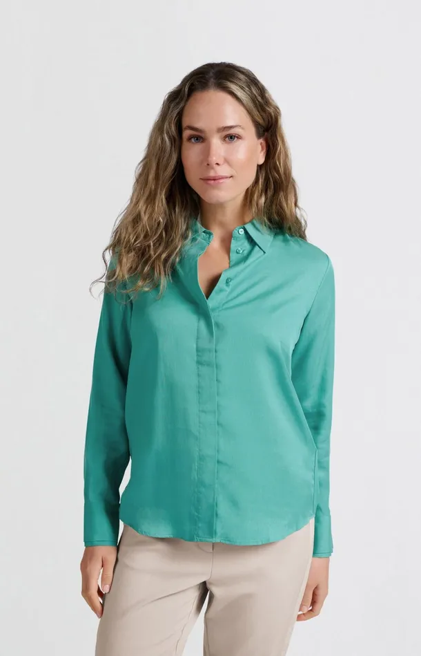 Classic Blouse With Cuff Details Lagoon Blue Women YAYA Blouses