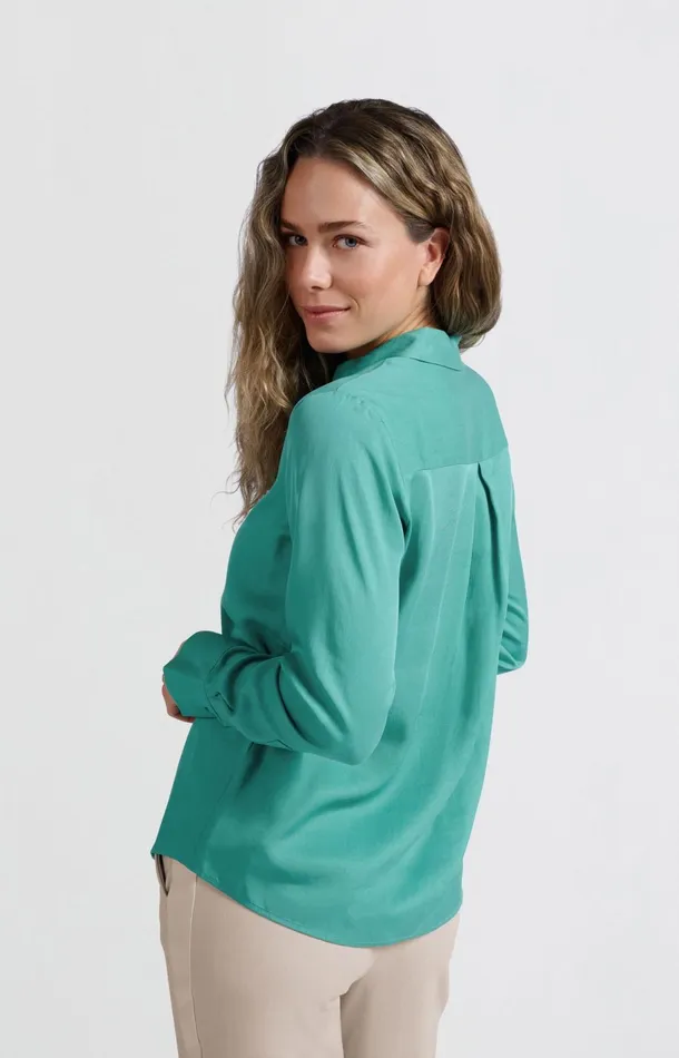 Classic Blouse With Cuff Details Lagoon Blue Women YAYA Blouses Classic Blouse With Cuff Details Lagoon Blue Women YAYA Blouses