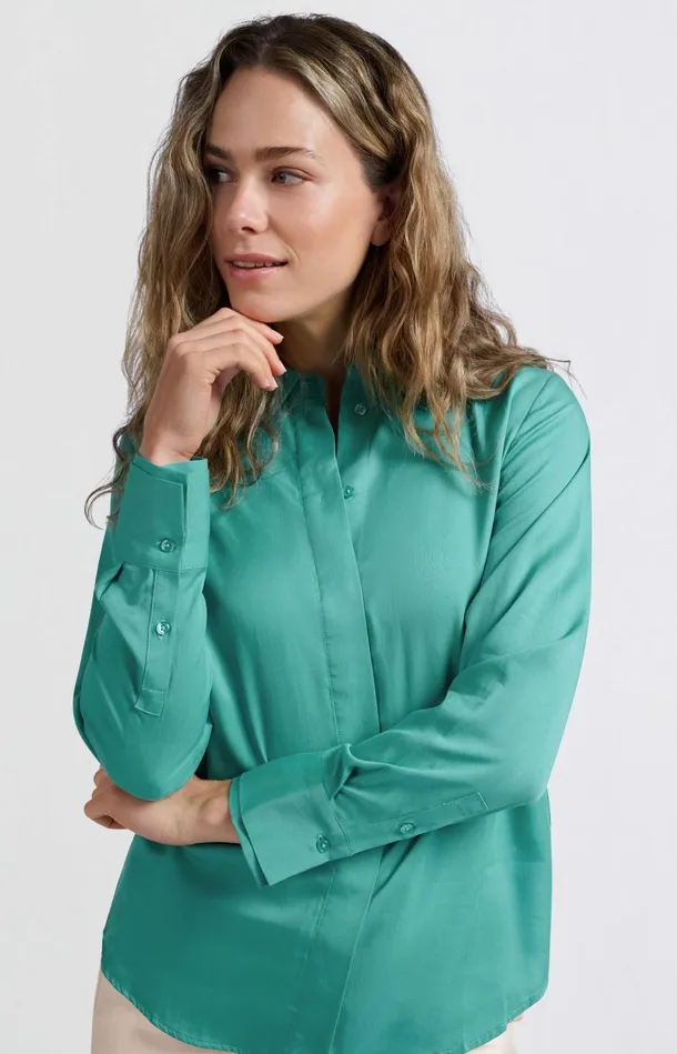 Classic Blouse With Cuff Details Lagoon Blue Women YAYA Blouses Classic Blouse With Cuff Details Lagoon Blue Women YAYA Blouses
