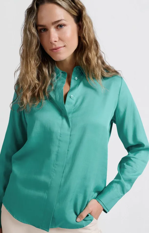Classic Blouse With Cuff Details Lagoon Blue Women YAYA Blouses Classic Blouse With Cuff Details Lagoon Blue Women YAYA Blouses