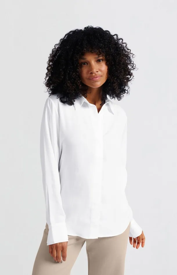 Classic Blouse With Cuff Details Pure White Women YAYA Blouses