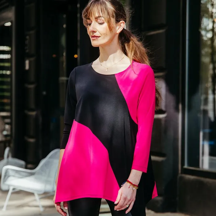 Color Block Angle Flow Tunic 8211 Hot Pink 8211 Final Sale Women Clara Sunwoo Tops Tunics