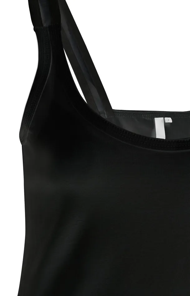 Cotton Singlet With Split Elastic Straps Black Women YAYA Tshirts Cotton Singlet With Split Elastic Straps Black Women YAYA Tshirts