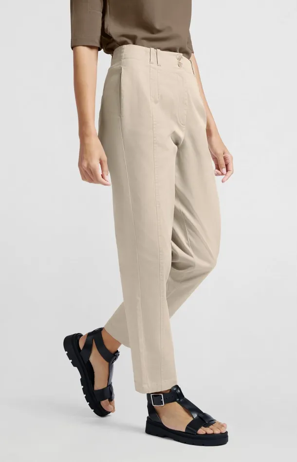 Cotton Woven Highwaist Trousers Humus Beige Women YAYA Trousers Cotton Woven Highwaist Trousers Humus Beige Women YAYA Trousers