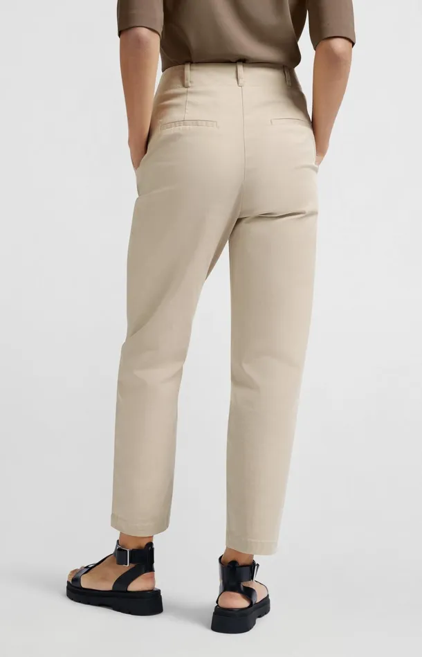 Cotton Woven Highwaist Trousers Humus Beige Women YAYA Trousers Cotton Woven Highwaist Trousers Humus Beige Women YAYA Trousers