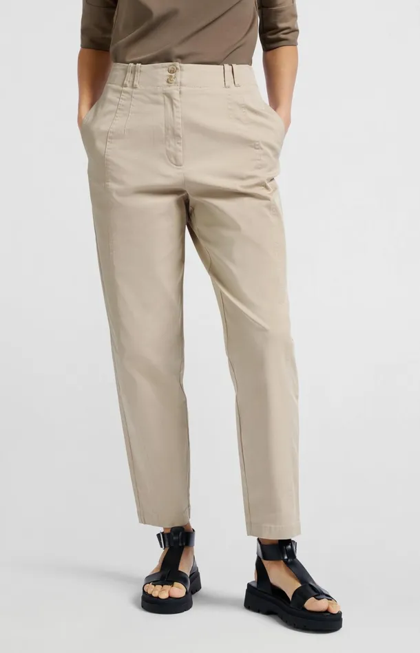 Cotton Woven Highwaist Trousers Humus Beige Women YAYA Trousers Cotton Woven Highwaist Trousers Humus Beige Women YAYA Trousers