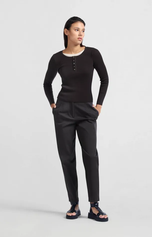 Cotton Woven Highwaist Trousers Phantom Women YAYA Trousers