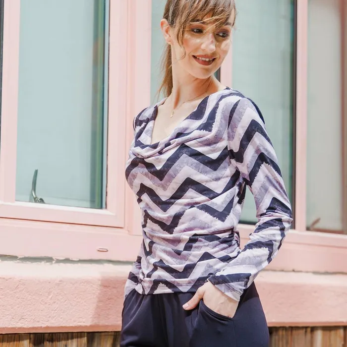 Cowl Neck Side Ruched Top 8211 Chevron 8211 Final Sale Women Clara Sunwoo Tops Tunics
