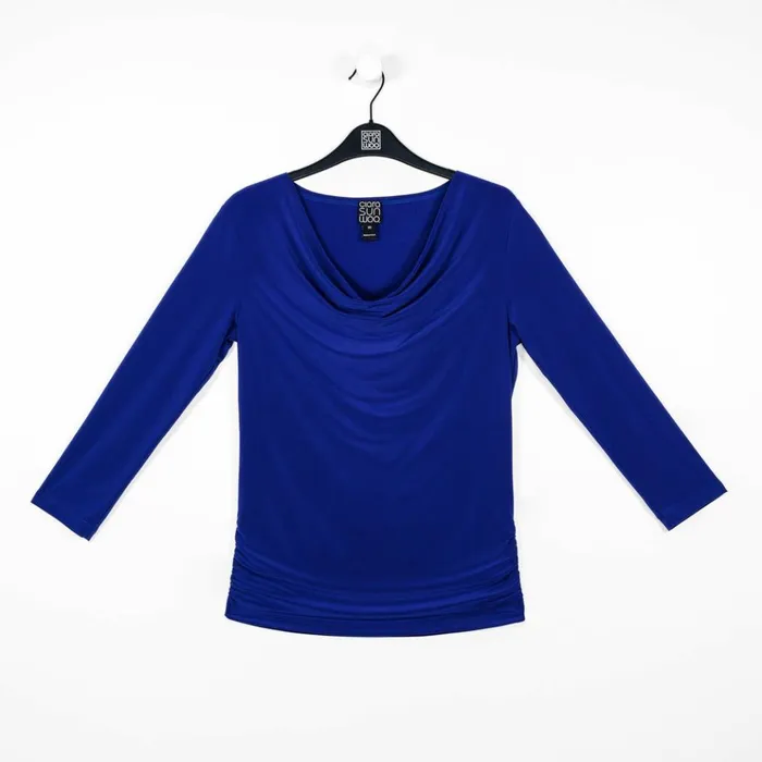 Cowl Neck Side Ruched Top 8211 Cobalt 8211 Final Sale Women Clara Sunwoo Tops Tunics