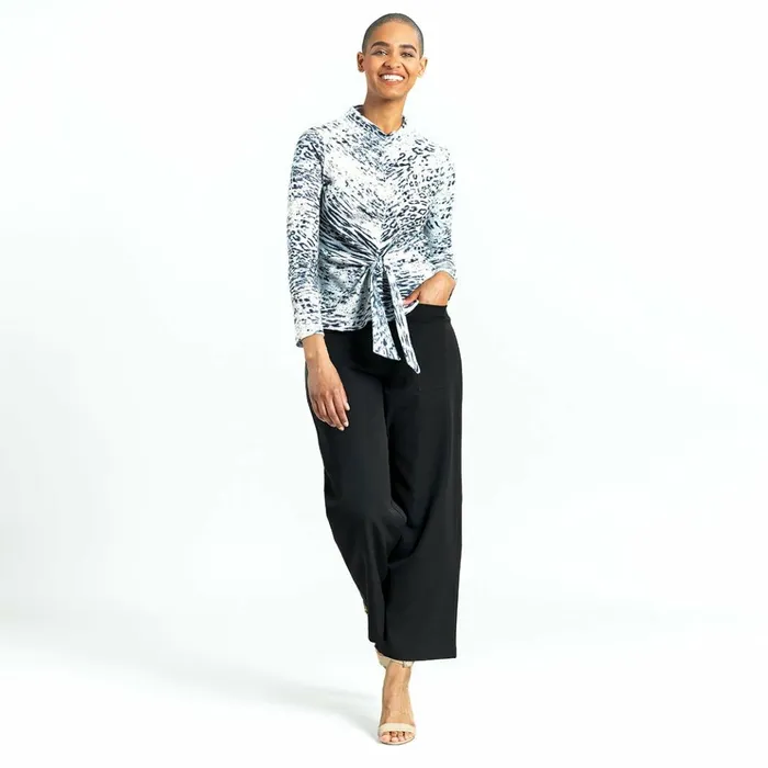 Cozy Shimmer Texture 8211 Center Front Tie Sweater Top 8211 Snow Leopard 8211 Final Sale Women Clara Sunwoo Sweaters