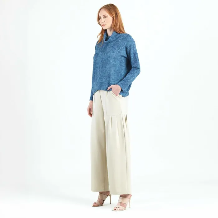 Cozy Texture 8211 Cowl Turtleneck Sweater Top 8211 Denim Print 8211 Final Sale Women Clara Sunwoo Sweaters