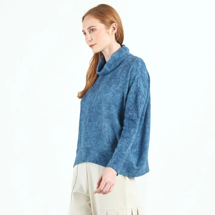 Cozy Texture 8211 Cowl Turtleneck Sweater Top 8211 Denim Print 8211 Final Sale Women Clara Sunwoo Sweaters