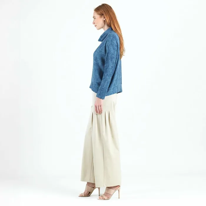 Cozy Texture 8211 Cowl Turtleneck Sweater Top 8211 Denim Print 8211 Final Sale Women Clara Sunwoo Sweaters