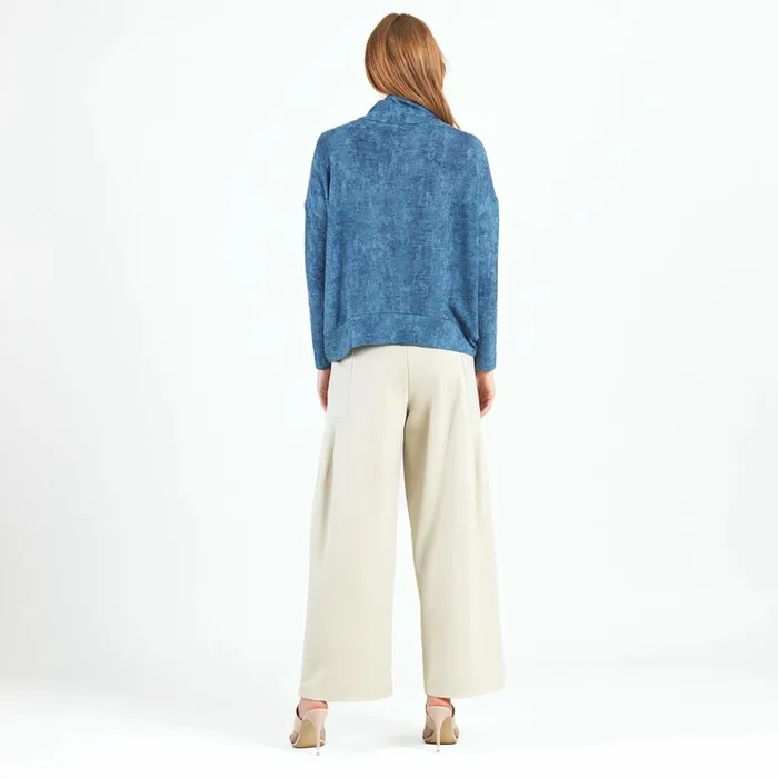 Cozy Texture 8211 Cowl Turtleneck Sweater Top 8211 Denim Print 8211 Final Sale Women Clara Sunwoo Sweaters