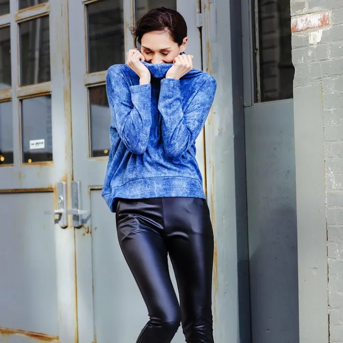 Cozy Texture 8211 Cowl Turtleneck Sweater Top 8211 Denim Print 8211 Final Sale Women Clara Sunwoo Sweaters