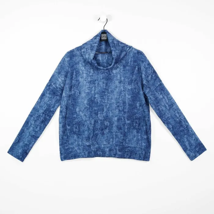 Cozy Texture 8211 Cowl Turtleneck Sweater Top 8211 Denim Print 8211 Final Sale Women Clara Sunwoo Sweaters