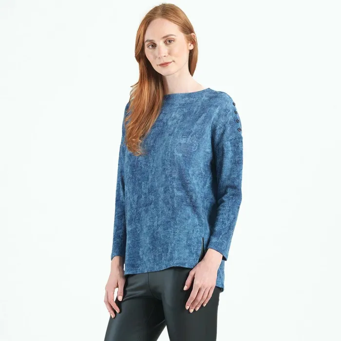 Cozy Texture 8211 Vented Sweater Tunic 8211 Denim Print 8211 Final Sale Women Clara Sunwoo Sweaters
