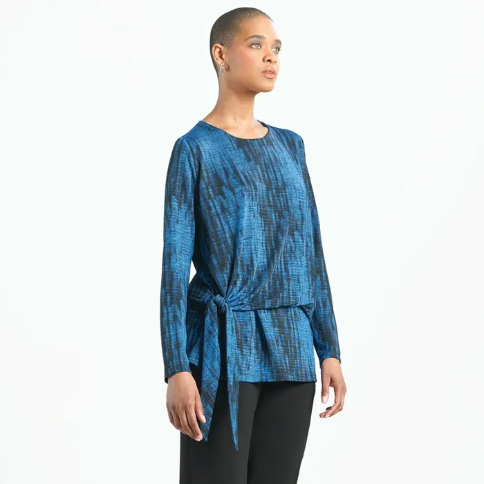 Crinkle Pleat 8211 Blouson Overlay Side Tie Detail Top 8211 Water RippleCobalt Women Clara Sunwoo Tops Tunics