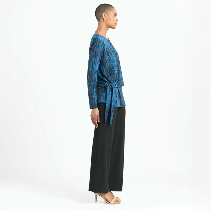 Crinkle Pleat 8211 Blouson Overlay Side Tie Detail Top 8211 Water RippleCobalt Women Clara Sunwoo Tops Tunics