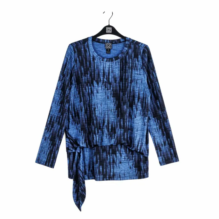 Crinkle Pleat 8211 Blouson Overlay Side Tie Detail Top 8211 Water RippleCobalt Women Clara Sunwoo Tops Tunics