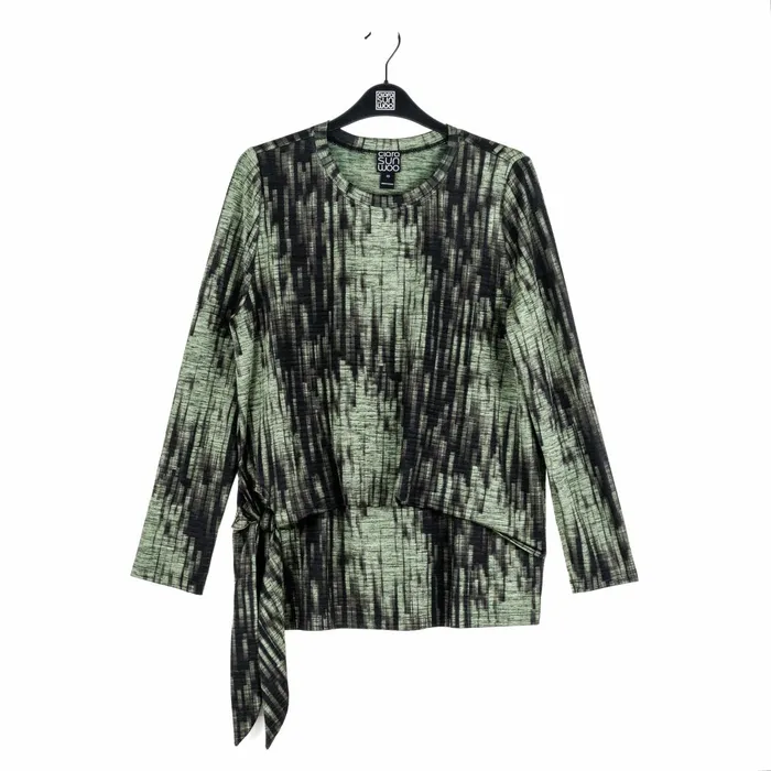 Crinkle Pleat 8211 Blouson Overlay Side Tie Detail Top 8211 Water RippleOlive 8211 Limited Sizes Women Clara Sunwoo Tops Tunics