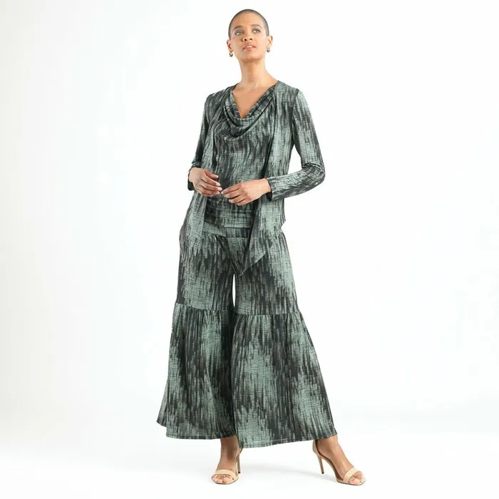 Crinkle Pleat Knit 8211 2pc Cardigan and Cowl Tank Twinset 8211 Water RippleOlive Women Clara Sunwoo Jackets Cardigans