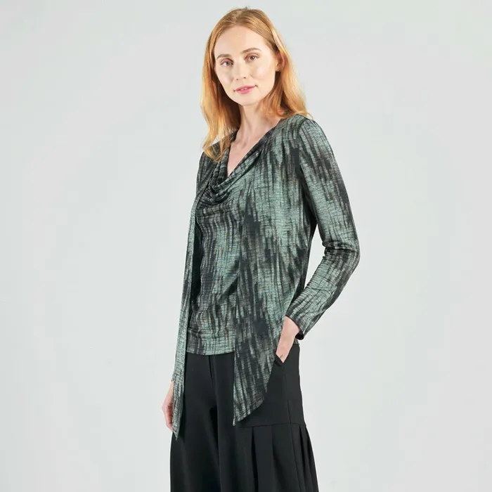 Crinkle Pleat Knit 8211 2pc Cardigan and Cowl Tank Twinset 8211 Water RippleOlive Women Clara Sunwoo Jackets Cardigans