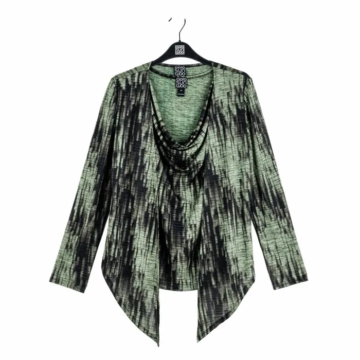 Crinkle Pleat Knit 8211 2pc Cardigan and Cowl Tank Twinset 8211 Water RippleOlive Women Clara Sunwoo Jackets Cardigans