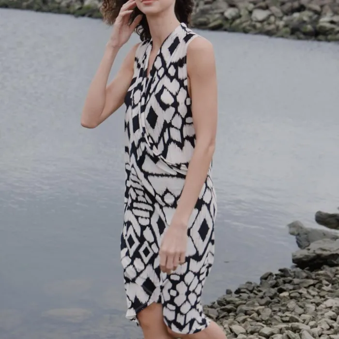 Crinkle Pleat Knit 8211 Crossover Tulip Hem Dress 8211 Aztec 8211 Final Sale Women Clara Sunwoo Dresses Jumpsuits