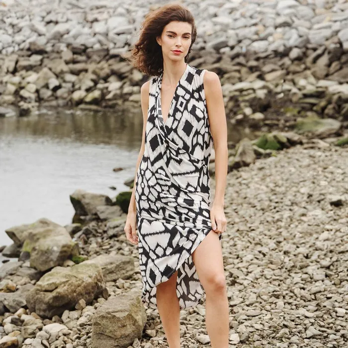 Crinkle Pleat Knit 8211 Crossover Tulip Hem Dress 8211 Aztec 8211 Final Sale Women Clara Sunwoo Dresses Jumpsuits