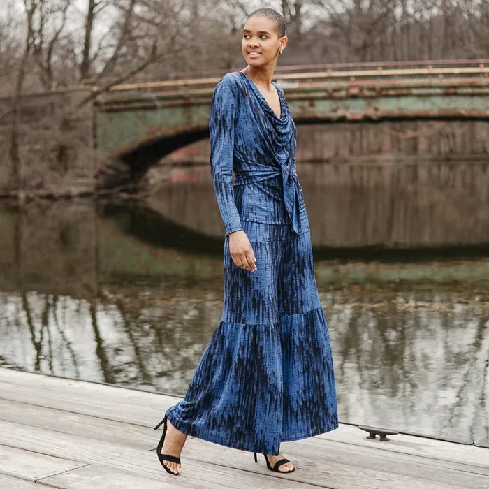 Crinkle Pleat Knit 8211 Tiered SkirtPant 8211 Water RippleCobalt Women Clara Sunwoo Pants Skirts