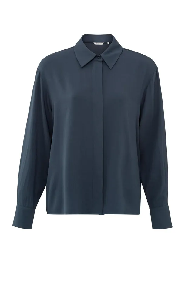 Cropped Blouse With Long Sleeves And Button Closure Outer Space Blue Women YAYA Blouses Cropped Blouse With Long Sleeves And Button Closure Outer Space Blue Women YAYA Blouses