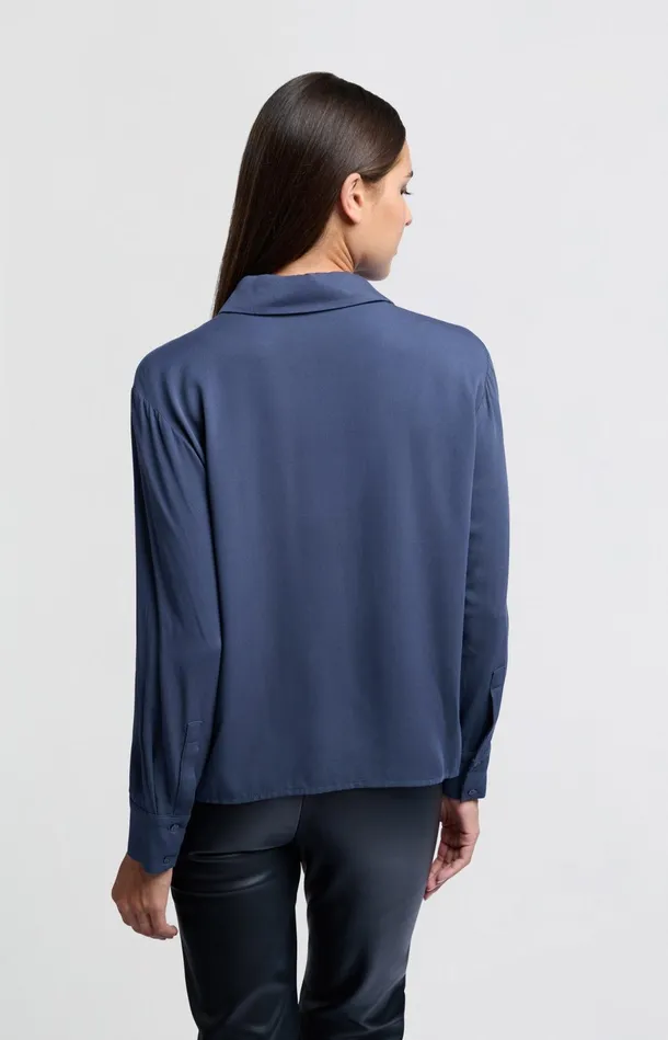 Cropped Blouse With Long Sleeves And Button Closure Outer Space Blue Women YAYA Blouses Cropped Blouse With Long Sleeves And Button Closure Outer Space Blue Women YAYA Blouses