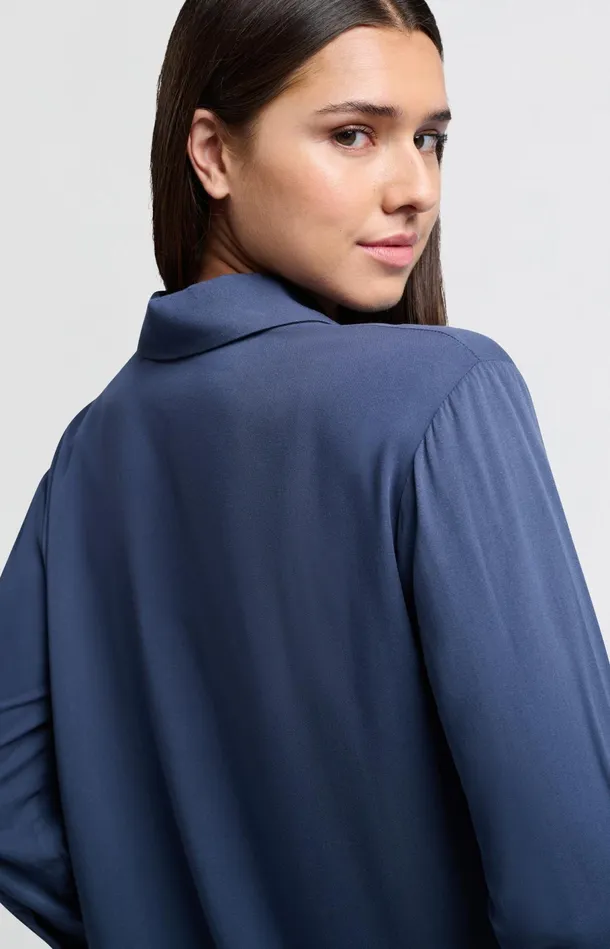 Cropped Blouse With Long Sleeves And Button Closure Outer Space Blue Women YAYA Blouses Cropped Blouse With Long Sleeves And Button Closure Outer Space Blue Women YAYA Blouses