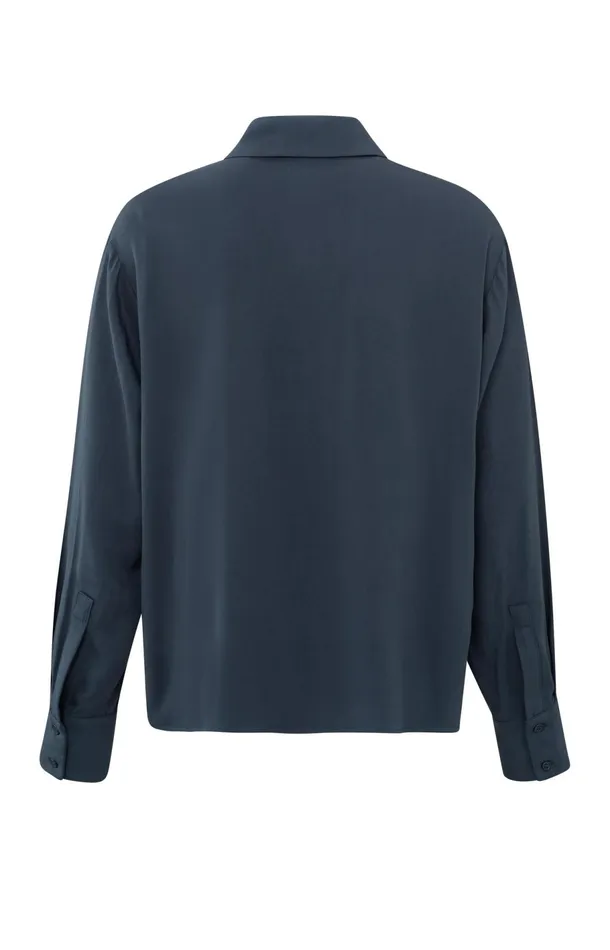 Cropped Blouse With Long Sleeves And Button Closure Outer Space Blue Women YAYA Blouses Cropped Blouse With Long Sleeves And Button Closure Outer Space Blue Women YAYA Blouses