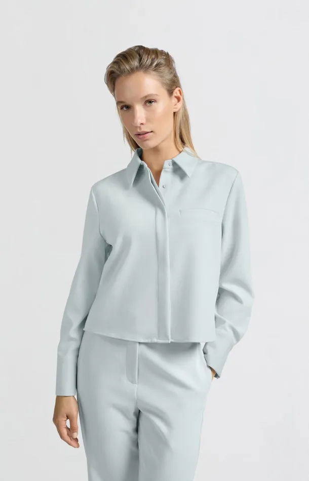 Cropped Blouse With Long Sleeves And Chest Pocket Northern Droplet Grey Women YAYA Blouses Cropped Blouse With Long Sleeves And Chest Pocket Northern Droplet Grey Women YAYA Blouses