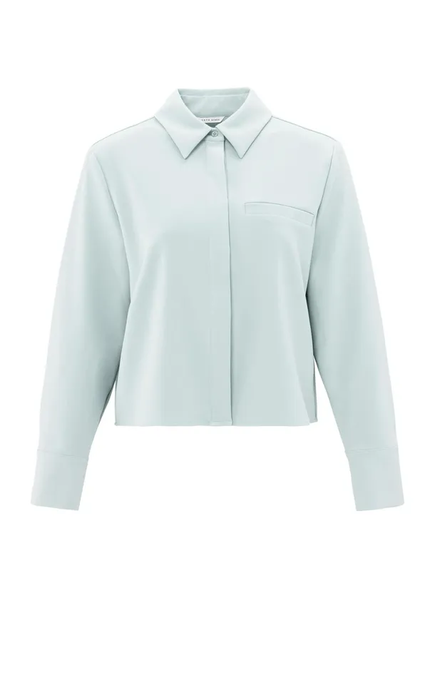 Cropped Blouse With Long Sleeves And Chest Pocket Northern Droplet Grey Women YAYA Blouses Cropped Blouse With Long Sleeves And Chest Pocket Northern Droplet Grey Women YAYA Blouses