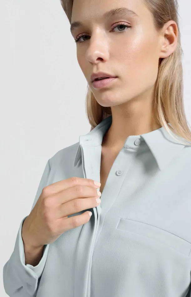 Cropped Blouse With Long Sleeves And Chest Pocket Northern Droplet Grey Women YAYA Blouses Cropped Blouse With Long Sleeves And Chest Pocket Northern Droplet Grey Women YAYA Blouses