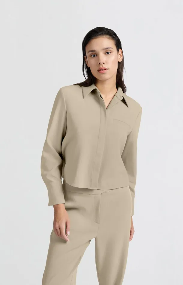 Cropped Blouse With Long Sleeves And Chest Pocket Safari Women YAYA Blouses
